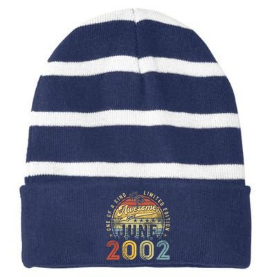 Awesome Since June 2002 Vintage 21st Birthday Party Retro Striped Beanie with Solid Band