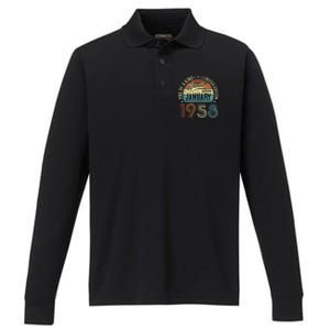 Awesome Since January 1958 Gifts 65 Year Old 65th Birthday Performance Long Sleeve Polo