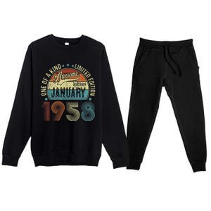 Awesome Since January 1958 Gifts 65 Year Old 65th Birthday Premium Crewneck Sweatsuit Set