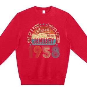 Awesome Since January 1958 Gifts 65 Year Old 65th Birthday Premium Crewneck Sweatshirt