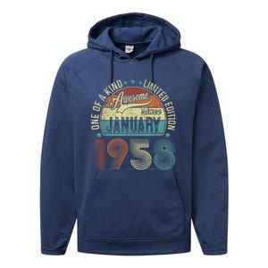 Awesome Since January 1958 Gifts 65 Year Old 65th Birthday Performance Fleece Hoodie