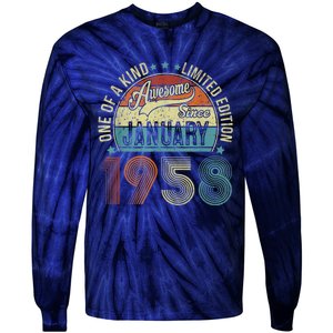 Awesome Since January 1958 Gifts 65 Year Old 65th Birthday Tie-Dye Long Sleeve Shirt