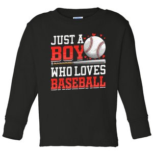 American Sport Just A Bo_y Who Loves Baseball Gifts Toddler Long Sleeve Shirt