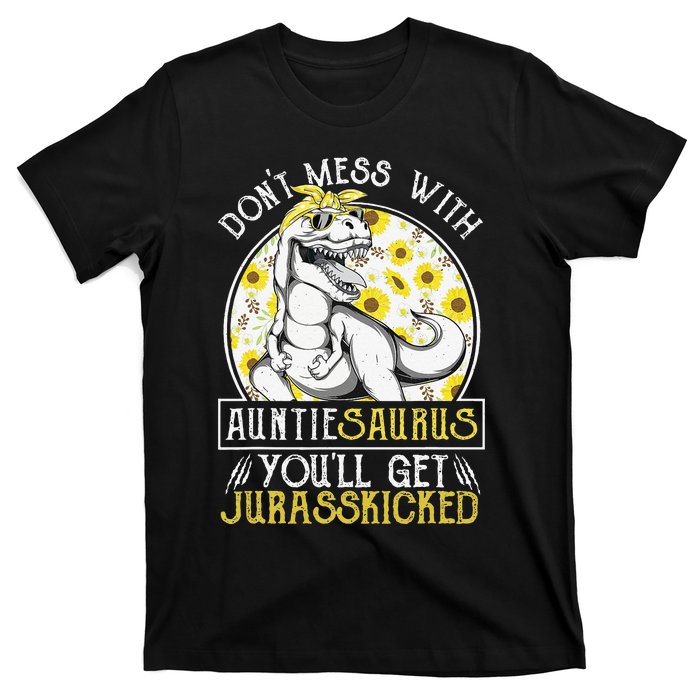 Auntie Saurus Jurasskicked Sunflower Aunt T Rex T-Shirt