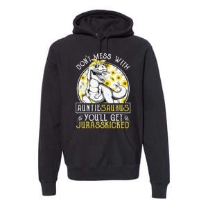 Auntie Saurus Jurasskicked Sunflower Aunt T Rex Premium Hoodie