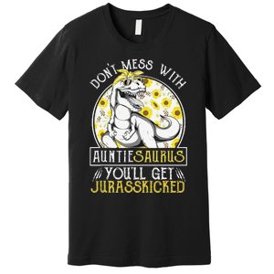 Auntie Saurus Jurasskicked Sunflower Aunt T Rex Premium T-Shirt