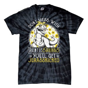 Auntie Saurus Jurasskicked Sunflower Aunt T Rex Tie-Dye T-Shirt