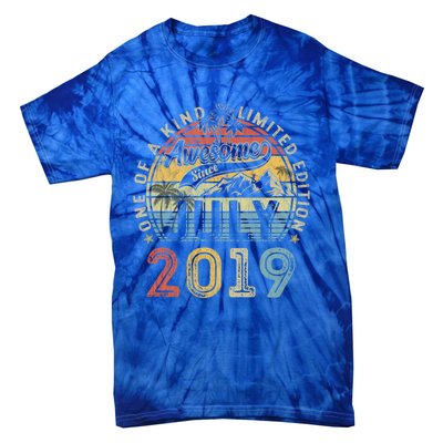 Awesome Since July 2019 4th Birthday 4 Years Old Funny Gift Funny Gift Tie-Dye T-Shirt