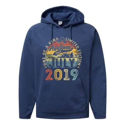 Awesome Since July 2019 4th Birthday 4 Years Old Funny Gift Funny Gift Performance Fleece Hoodie