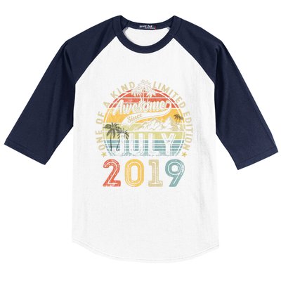 Awesome Since July 2019 4th Birthday 4 Years Old Funny Gift Funny Gift Baseball Sleeve Shirt