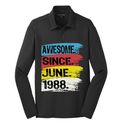 Awesome Since June 1988 Gemini Cancer 35th Birthday Gift Silk Touch Performance Long Sleeve Polo