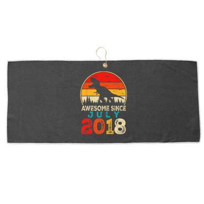 Awesome Since July 2018 5 Years Old 5th Birthday Dino Gift Large Microfiber Waffle Golf Towel