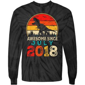 Awesome Since July 2018 5 Years Old 5th Birthday Dino Gift Tie-Dye Long Sleeve Shirt