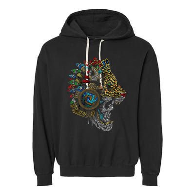 Aztec Skull Jaguar Warrior Mask Ancient Mayan Mythology Garment-Dyed Fleece Hoodie