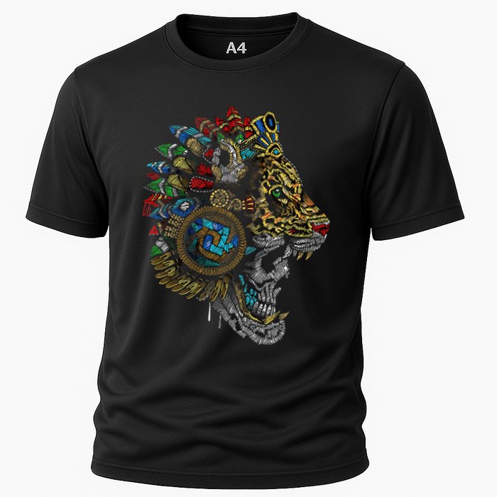 Aztec Skull Jaguar Warrior Mask Ancient Mayan Mythology Cooling Performance Crew T-Shirt