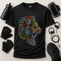 Aztec Skull Jaguar Warrior Mask Ancient Mayan Mythology Cooling Performance Crew T-Shirt
