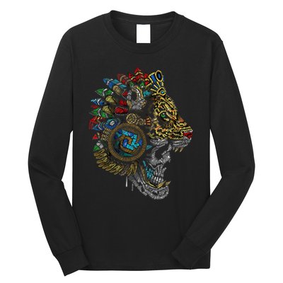 Aztec Skull Jaguar Warrior Mask Ancient Mayan Mythology Long Sleeve Shirt