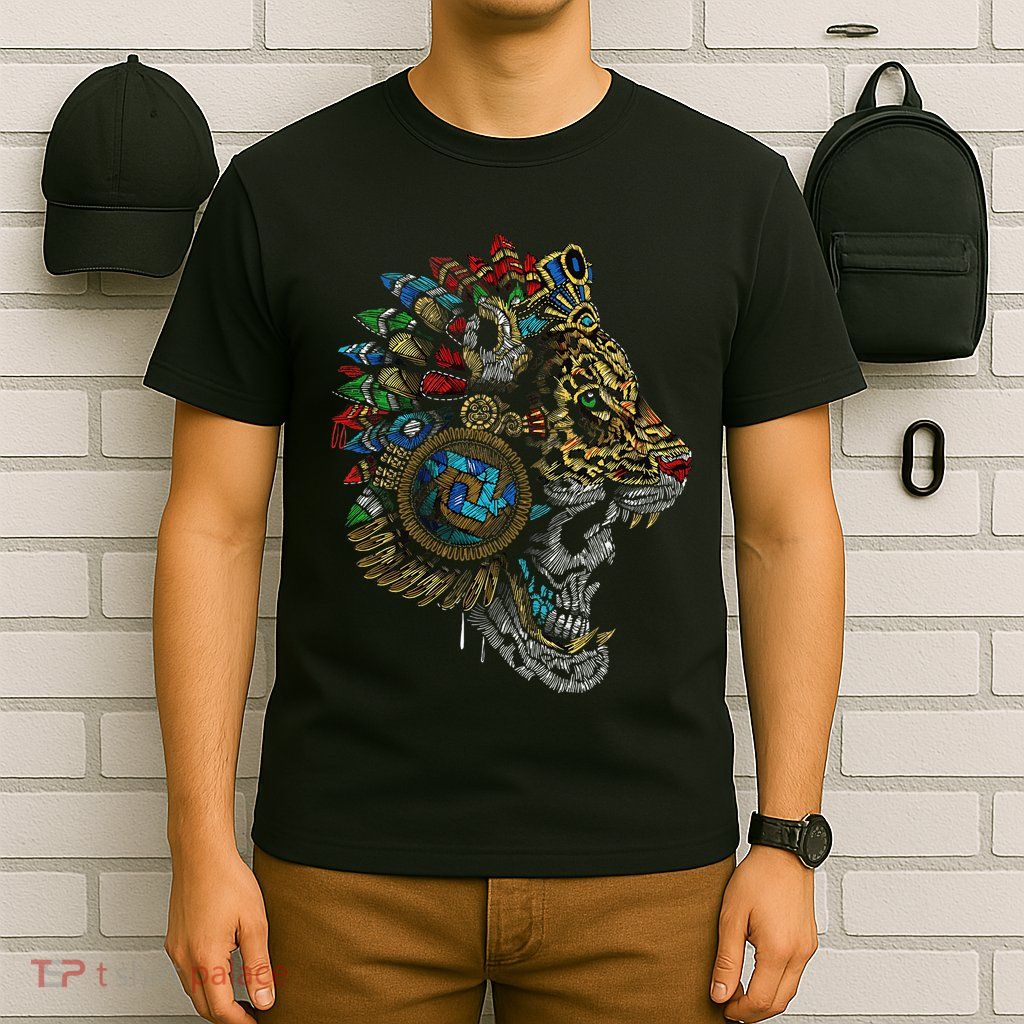 Aztec Skull Jaguar Warrior Mask Ancient Mayan Mythology T-Shirt