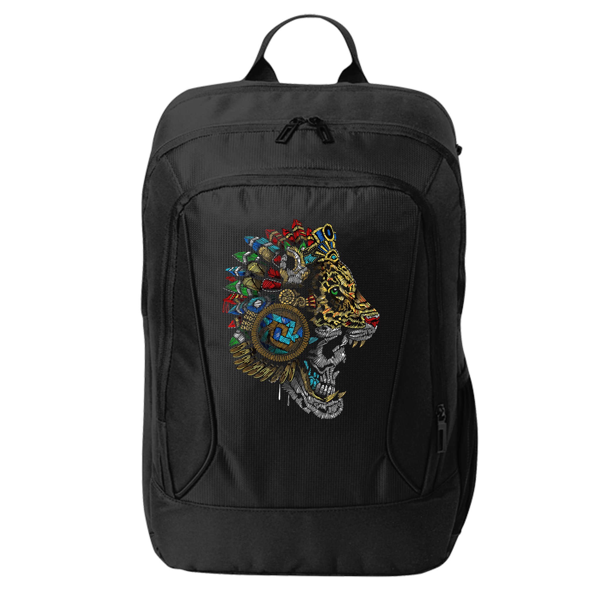 Aztec Skull Jaguar Warrior Mask Ancient Mayan Mythology City Backpack