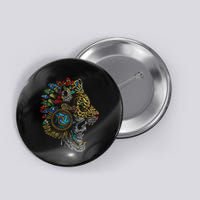 Aztec Skull Jaguar Warrior Mask Ancient Mayan Mythology Button