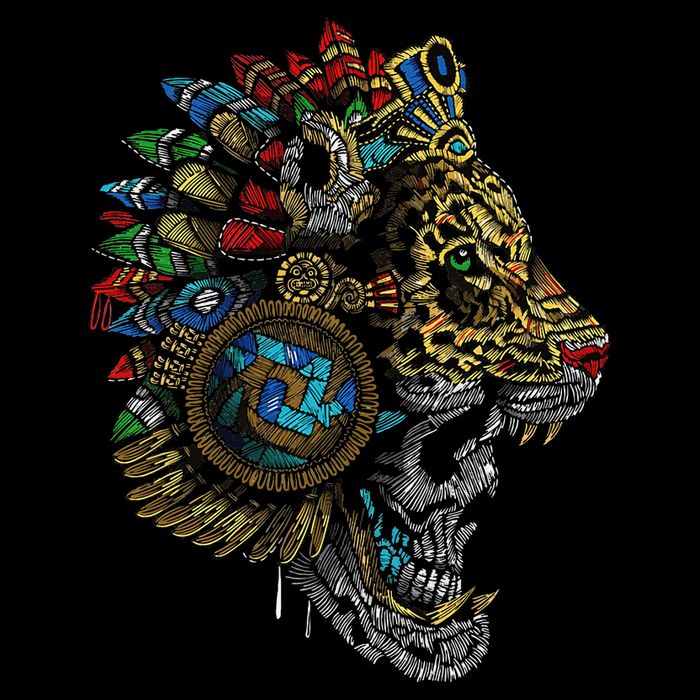Aztec Skull Jaguar Warrior Mask Ancient Mayan Mythology Button