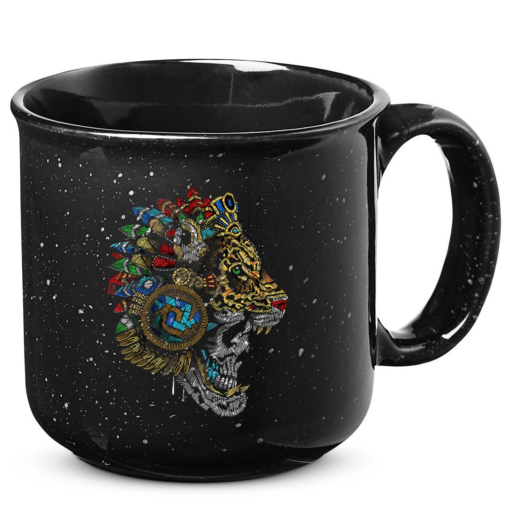 Aztec Skull Jaguar Warrior Mask Ancient Mayan Mythology 15oz Campfire Ceramic Mug