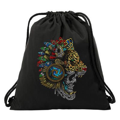 Aztec Skull Jaguar Warrior Mask Ancient Mayan Mythology Drawstring Bag