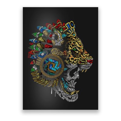 Aztec Skull Jaguar Warrior Mask Ancient Mayan Mythology Poster
