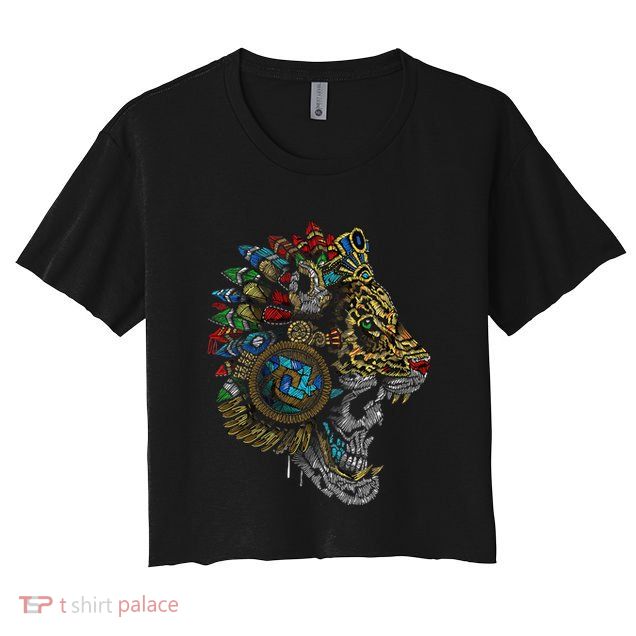 Aztec Skull Jaguar Warrior Mask Ancient Mayan Mythology Crop Top