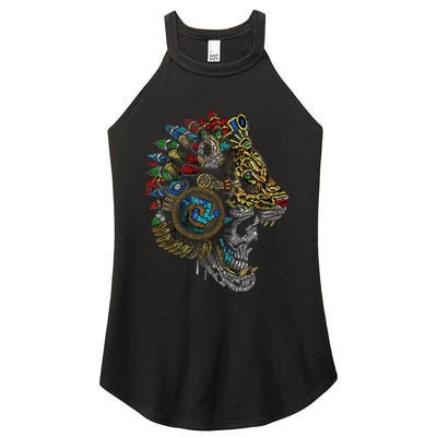 Aztec Skull Jaguar Warrior Mask Ancient Mayan Mythology Women's Perfect Tri Rocker Tank
