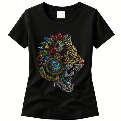 Aztec Skull Jaguar Warrior Mask Ancient Mayan Mythology Womens T-Shirt