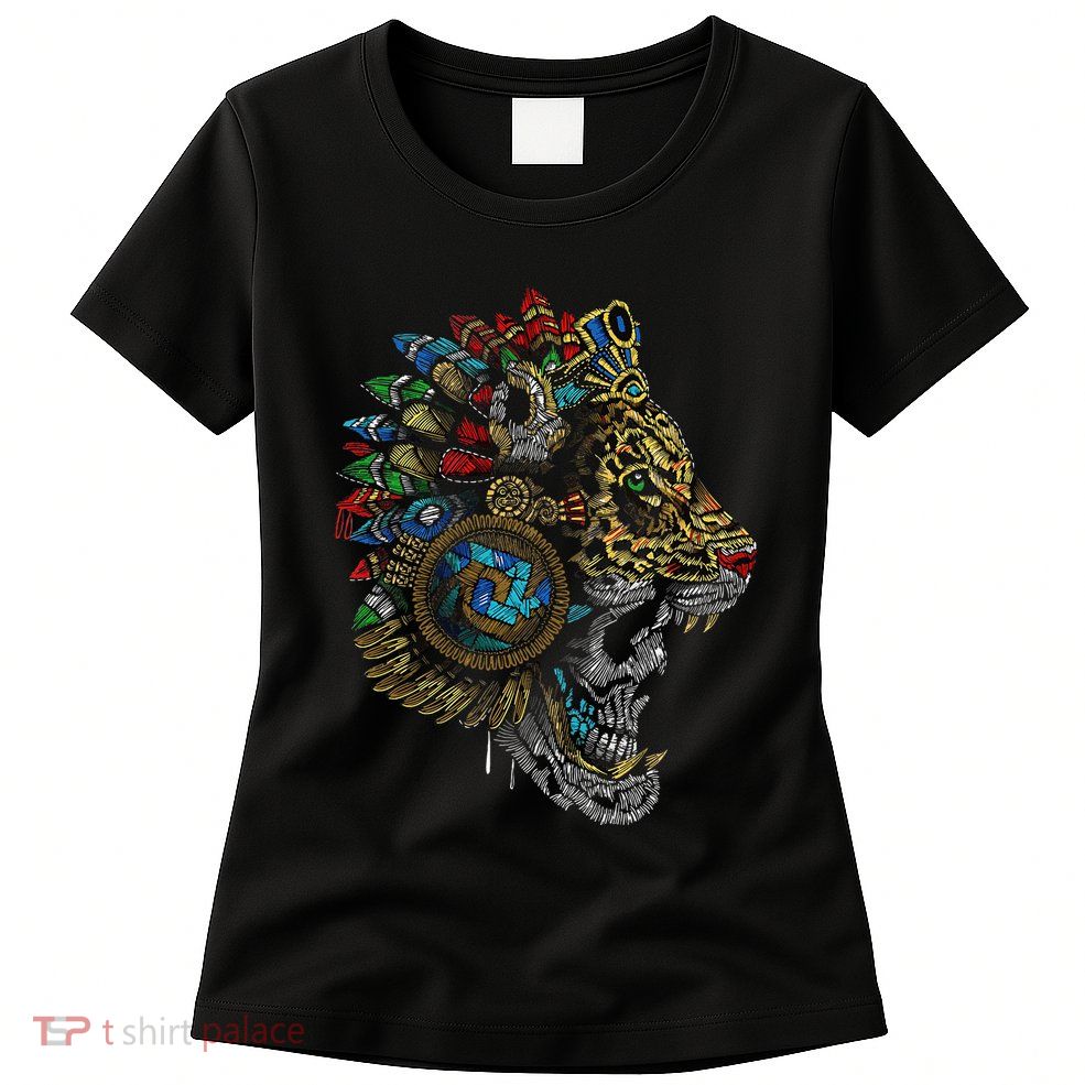 Aztec Skull Jaguar Warrior Mask Ancient Mayan Mythology Womens T-Shirt
