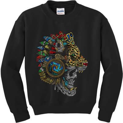 Aztec Skull Jaguar Warrior Mask Ancient Mayan Mythology Kids Sweatshirt