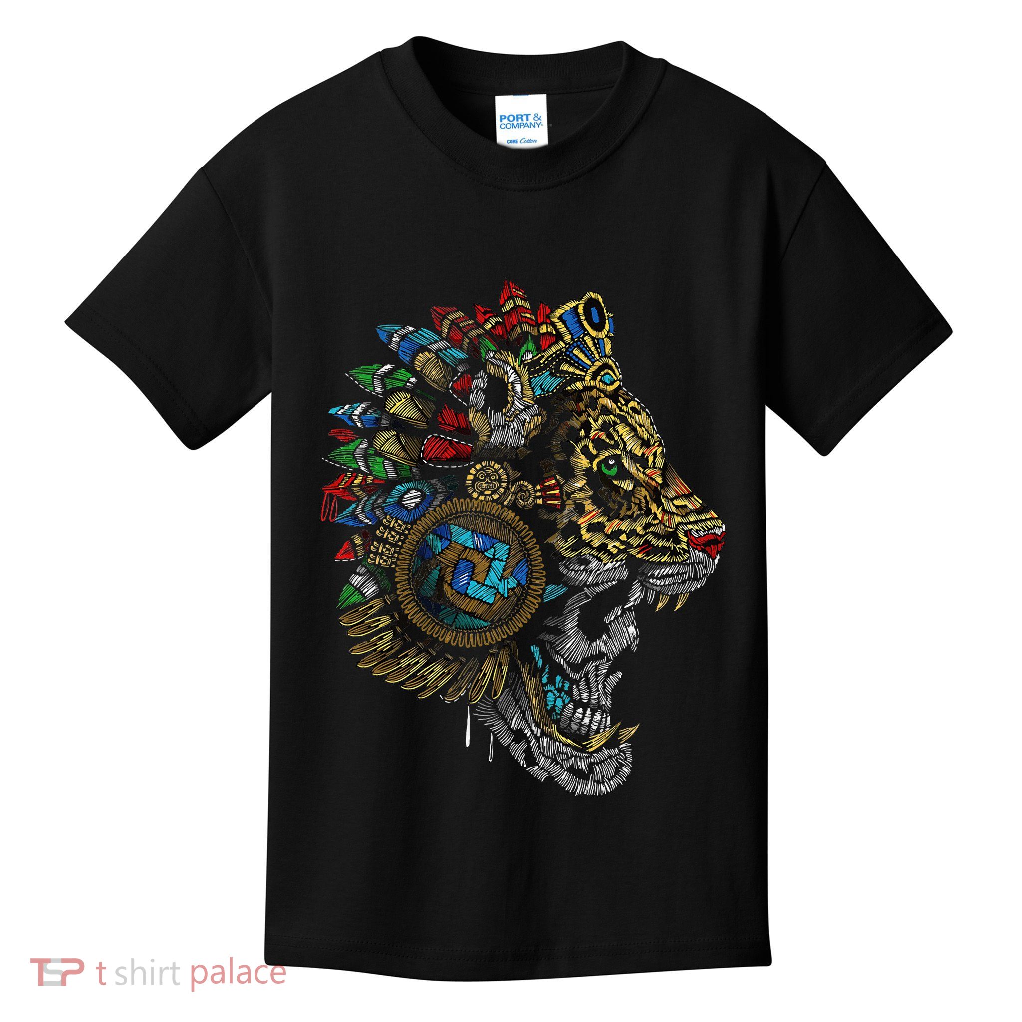 Aztec Skull Jaguar Warrior Mask Ancient Mayan Mythology Kids T-Shirt