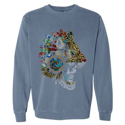 Aztec Skull Jaguar Warrior Mask Ancient Mayan Mythology Garment-Dyed Sweatshirt