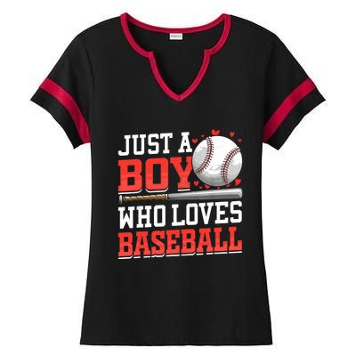 American Sport Just A Boy Who Loves Baseball Gifts For Boy Ladies Halftime Notch Neck Tee