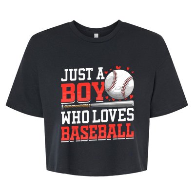 American Sport Just A Boy Who Loves Baseball Gifts For Boy Bella+Canvas Jersey Crop Tee