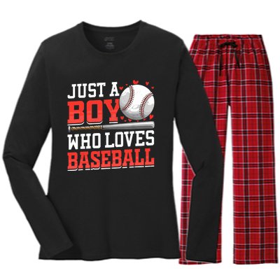 American Sport Just A Boy Who Loves Baseball Gifts For Boy Women's Long Sleeve Flannel Pajama Set 