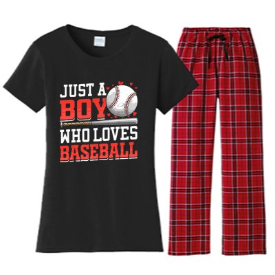 American Sport Just A Boy Who Loves Baseball Gifts For Boy Women's Flannel Pajama Set