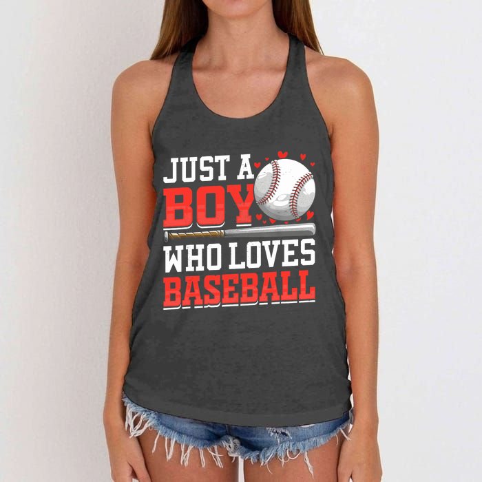 American Sport Just A Boy Who Loves Baseball Gifts For Boy Women's Knotted Racerback Tank