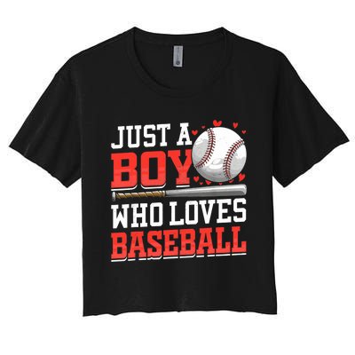 American Sport Just A Boy Who Loves Baseball Gifts For Boy Women's Crop Top Tee