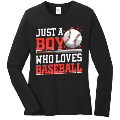 American Sport Just A Boy Who Loves Baseball Gifts For Boy Ladies Long Sleeve Shirt