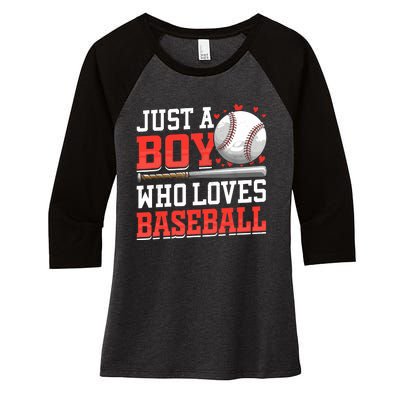 American Sport Just A Boy Who Loves Baseball Gifts For Boy Women's Tri-Blend 3/4-Sleeve Raglan Shirt