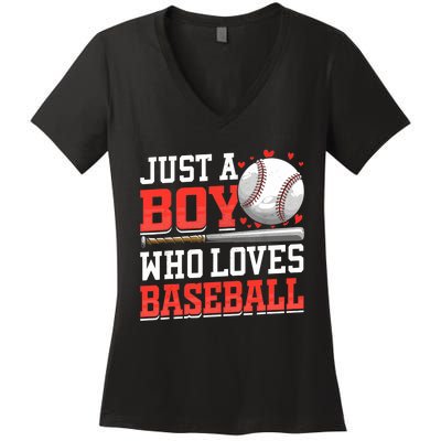 American Sport Just A Boy Who Loves Baseball Gifts For Boy Women's V-Neck T-Shirt