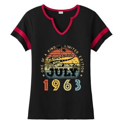 Awesome Since July 1963 Vintage 60th Birthday 60 Years Old Ladies Halftime Notch Neck Tee