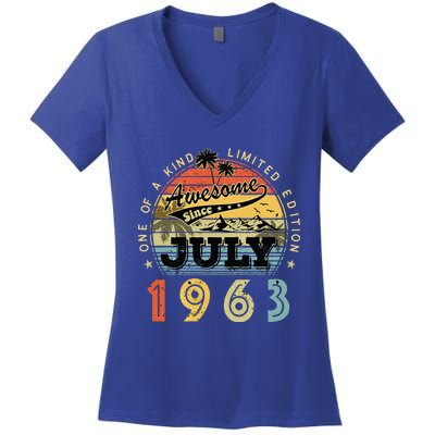 Awesome Since July 1963 Vintage 60th Birthday 60 Years Old Women's V-Neck T-Shirt