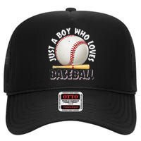 American Sport Just A Boy Who Loves Baseball Gifts For High Crown Mesh Back Trucker Hat