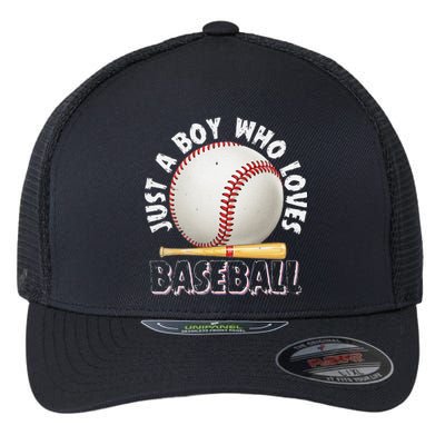 American Sport Just A Boy Who Loves Baseball Gifts For Flexfit Unipanel Trucker Cap