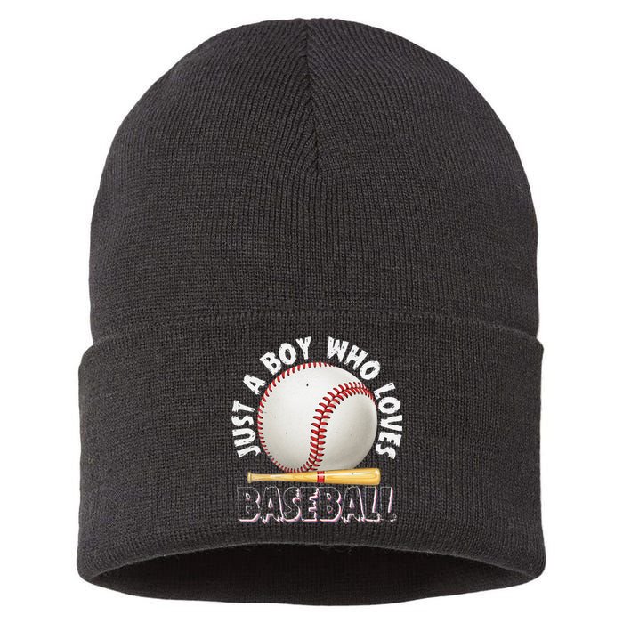 American Sport Just A Boy Who Loves Baseball Gifts For Sustainable Knit Beanie