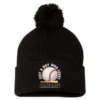 American Sport Just A Boy Who Loves Baseball Gifts For Pom Pom 12in Knit Beanie